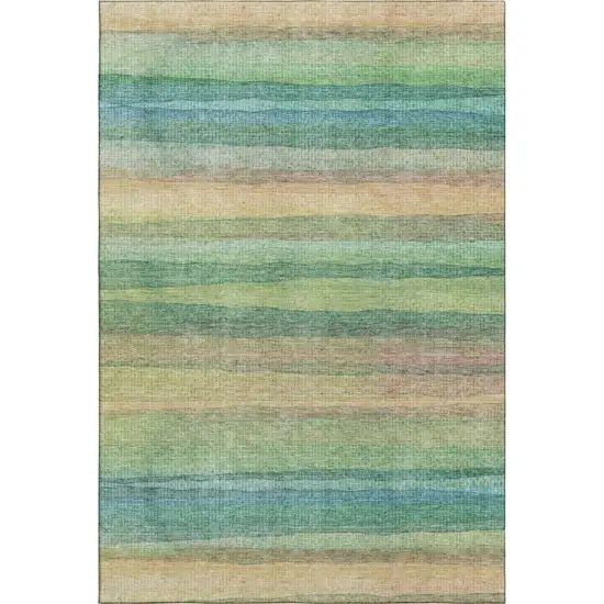 Sage And Peach Striped Washable Area Rug With UV Protection Photo 2