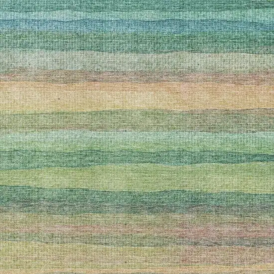 Sage And Peach Striped Washable Area Rug With UV Protection Photo 3