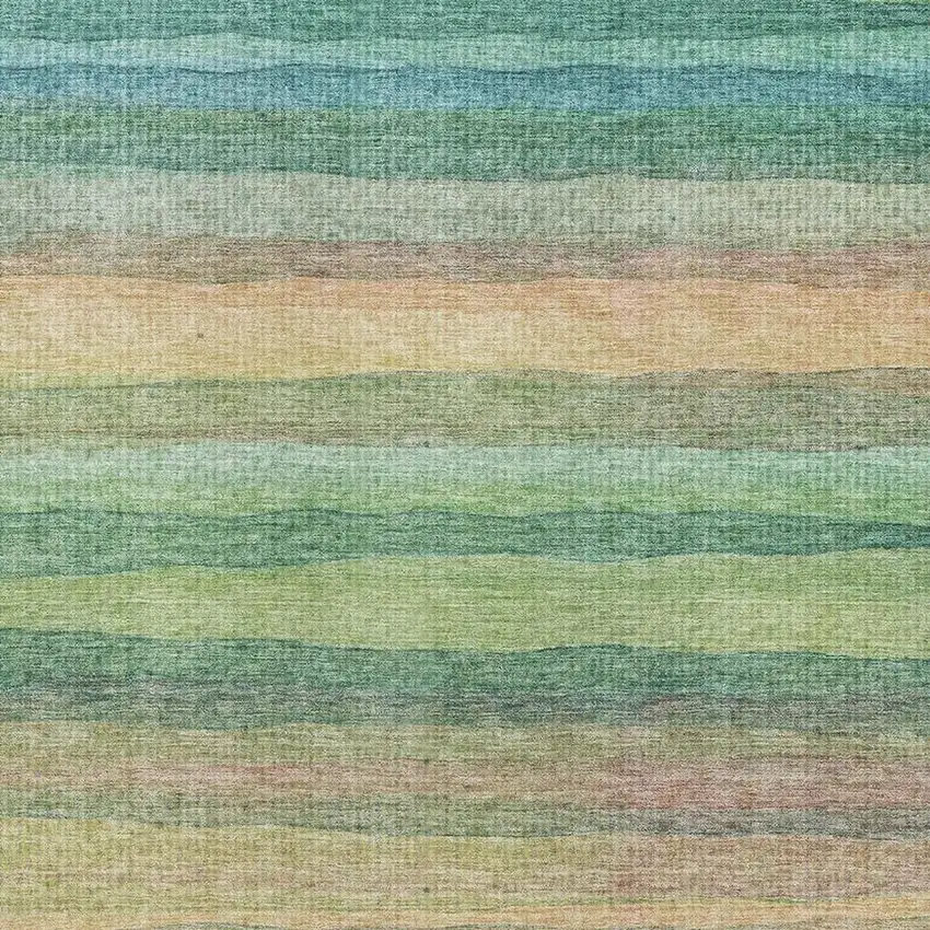 Sage And Peach Striped Washable Area Rug With UV Protection Photo 3