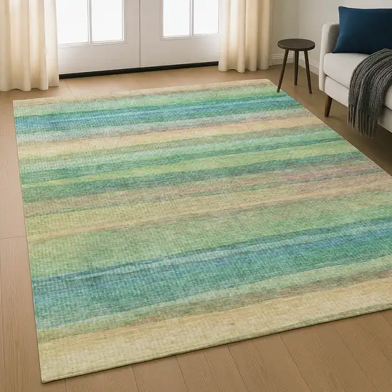 Sage And Peach Striped Washable Area Rug With UV Protection Photo 5