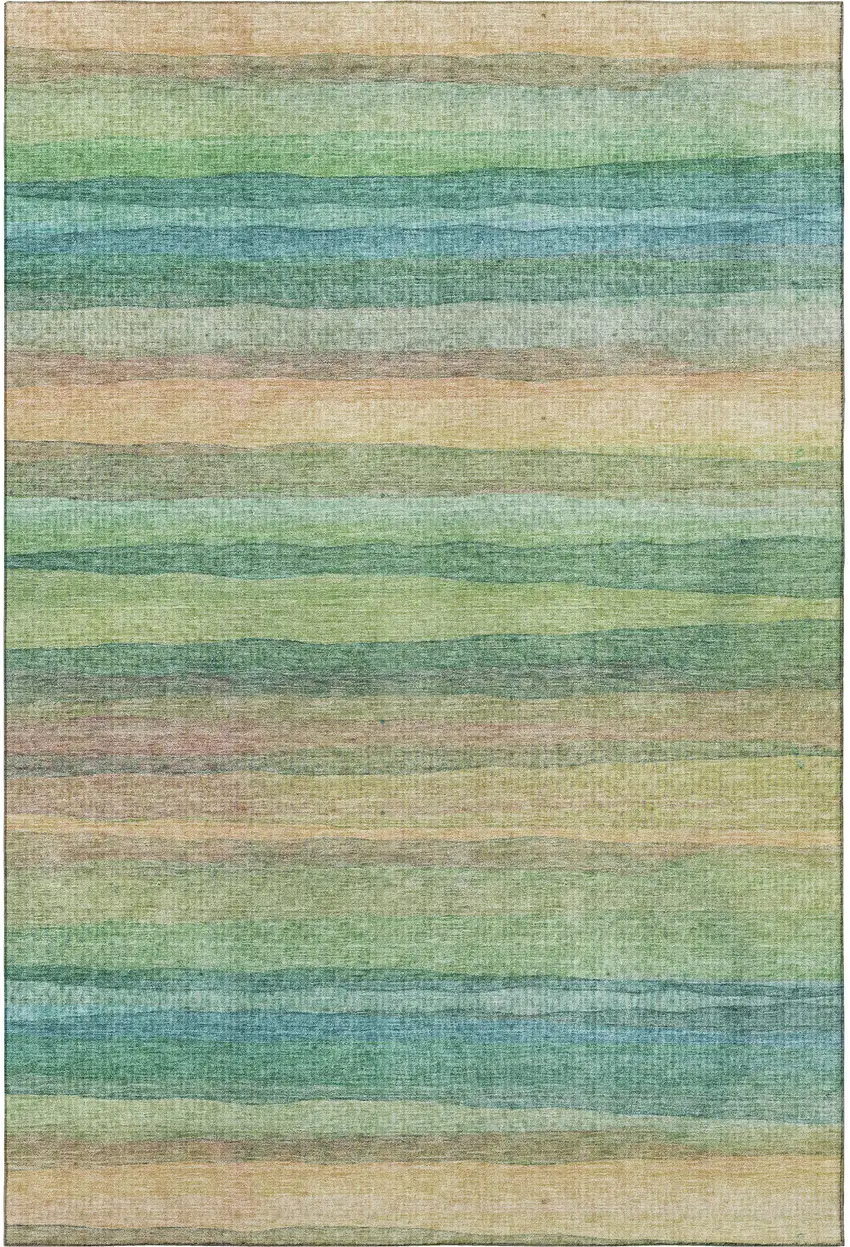 Sage And Peach Striped Washable Area Rug With UV Protection Photo 4