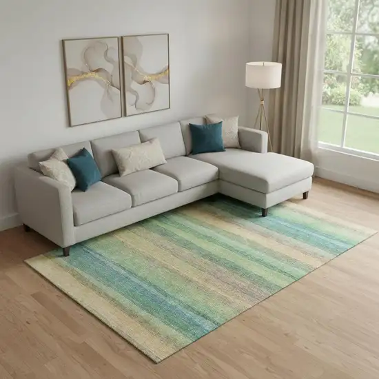 Sage And Peach Striped Washable Area Rug With UV Protection Photo 2