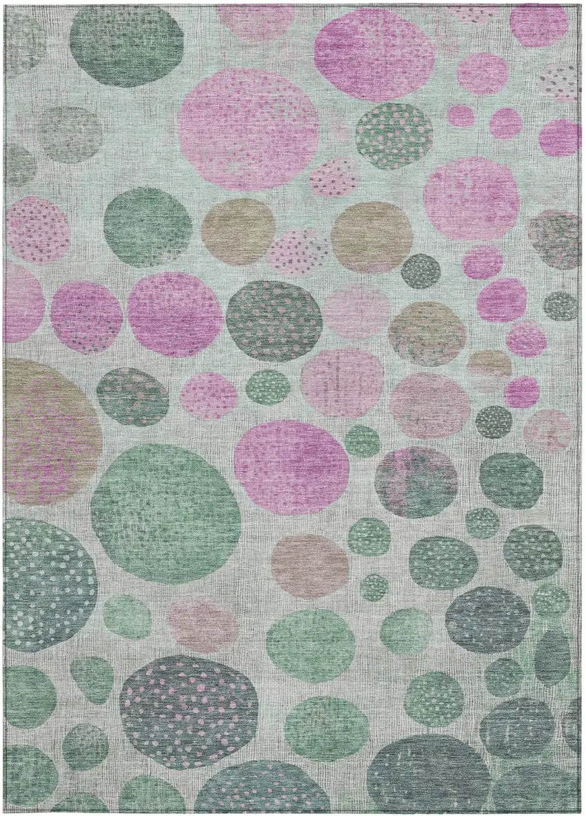 Sage And Pink Geometric Washable Indoor Outdoor Area Rug Photo 1