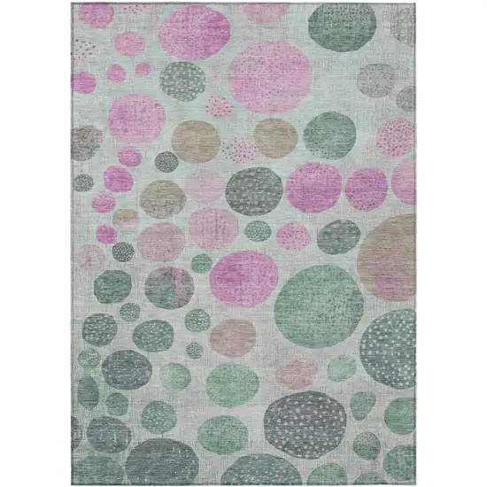 Sage And Pink Geometric Washable Indoor Outdoor Area Rug Photo 8