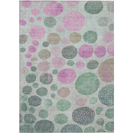 Sage And Pink Geometric Washable Indoor Outdoor Area Rug Photo 3