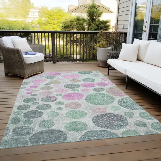 Sage And Pink Geometric Washable Indoor Outdoor Area Rug Photo 8