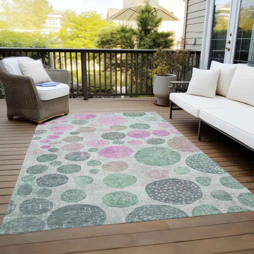 Sage And Pink Geometric Washable Indoor Outdoor Area Rug Photo 8