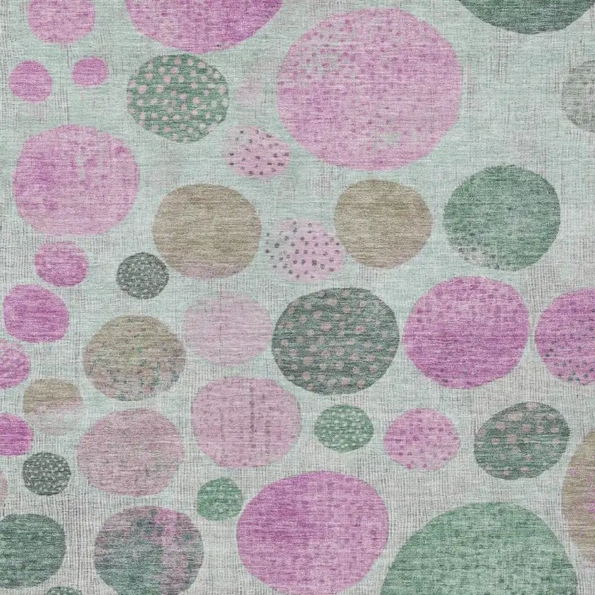 Sage And Pink Geometric Washable Indoor Outdoor Area Rug Photo 3