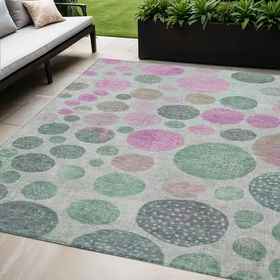 Sage And Pink Geometric Washable Indoor Outdoor Area Rug Photo 2