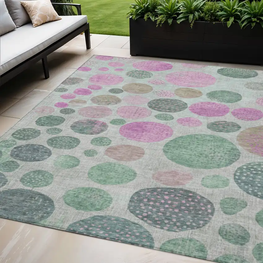 Sage And Pink Geometric Washable Indoor Outdoor Area Rug Photo 2