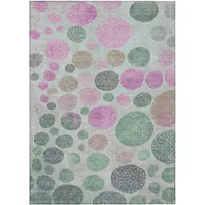 Photo of Sage And Pink Geometric Washable Indoor Outdoor Area Rug