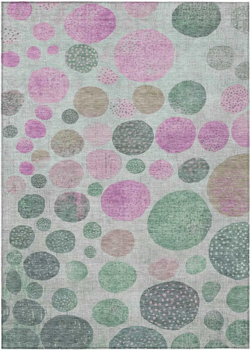 Sage And Pink Geometric Washable Indoor Outdoor Area Rug Photo 1