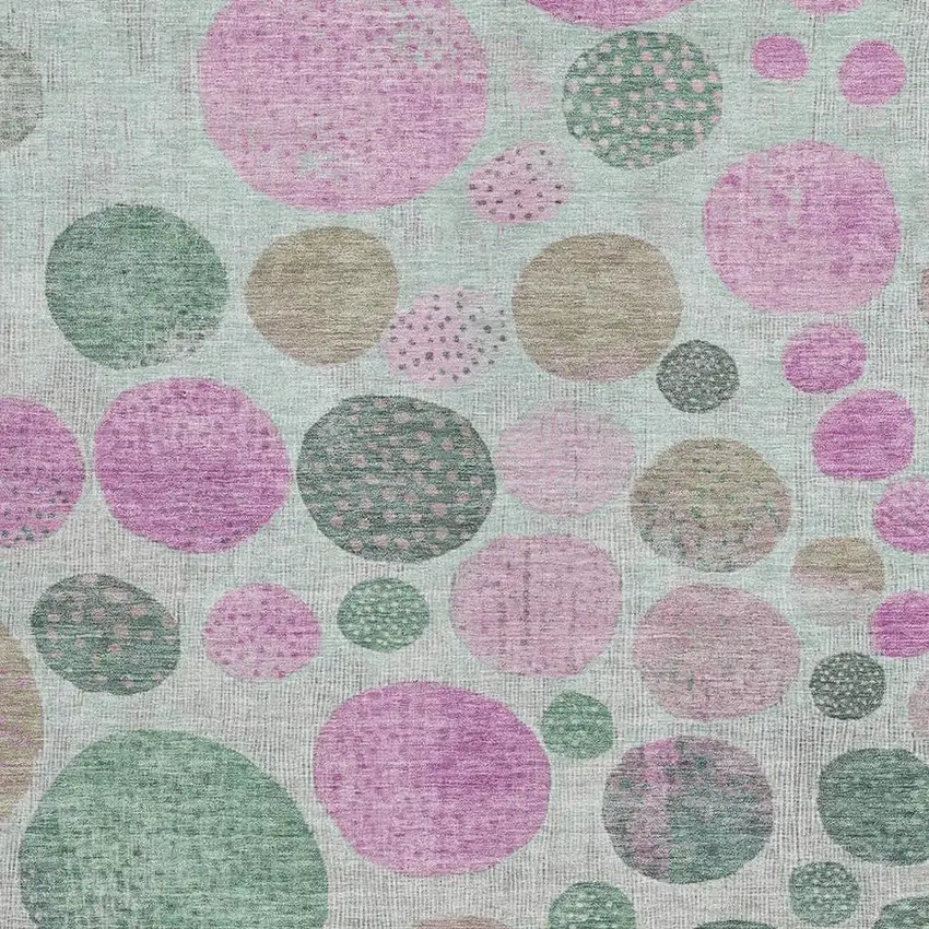 Sage And Pink Geometric Washable Indoor Outdoor Area Rug Photo 3