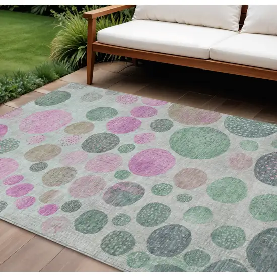 Sage And Pink Geometric Washable Indoor Outdoor Area Rug Photo 2