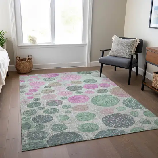 Sage And Pink Geometric Washable Indoor Outdoor Area Rug Photo 6