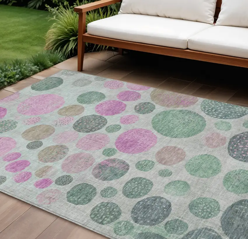 Sage And Pink Geometric Washable Indoor Outdoor Area Rug Photo 2