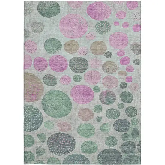 Sage And Pink Geometric Washable Indoor Outdoor Area Rug Photo 1