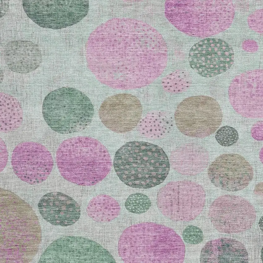 Sage And Pink Geometric Washable Indoor Outdoor Area Rug Photo 3