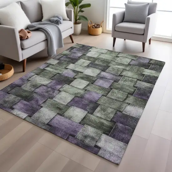 Sage And Purple Striped Washable Indoor Outdoor Area Rug Photo 6