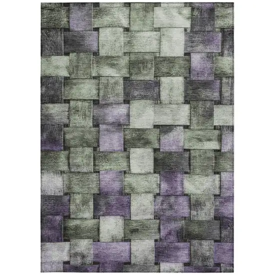 Sage And Purple Striped Washable Indoor Outdoor Area Rug Photo 3