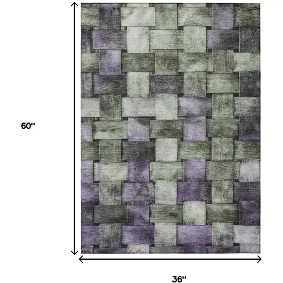 Sage And Purple Striped Washable Indoor Outdoor Area Rug Photo 9