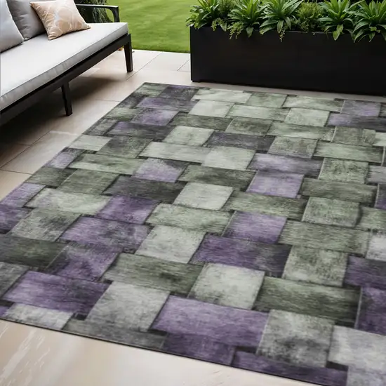 Sage And Purple Striped Washable Indoor Outdoor Area Rug Photo 2