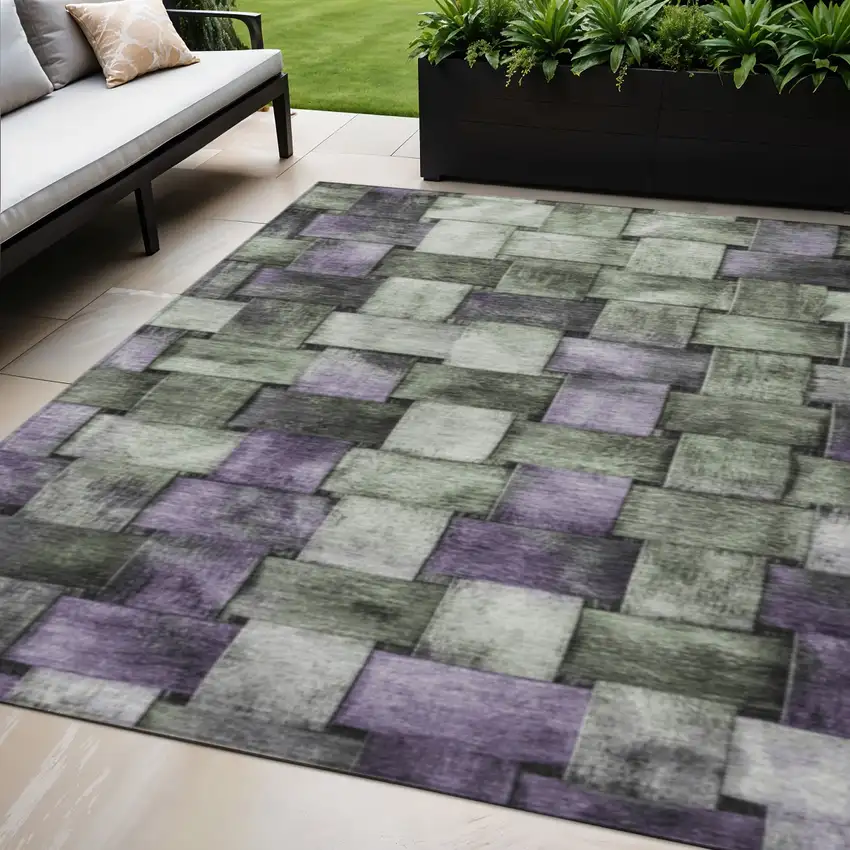 Sage And Purple Striped Washable Indoor Outdoor Area Rug Photo 2