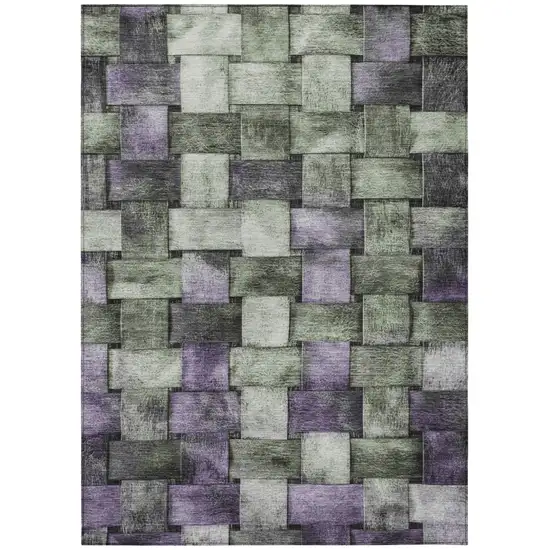 Sage And Purple Striped Washable Indoor Outdoor Area Rug Photo 1