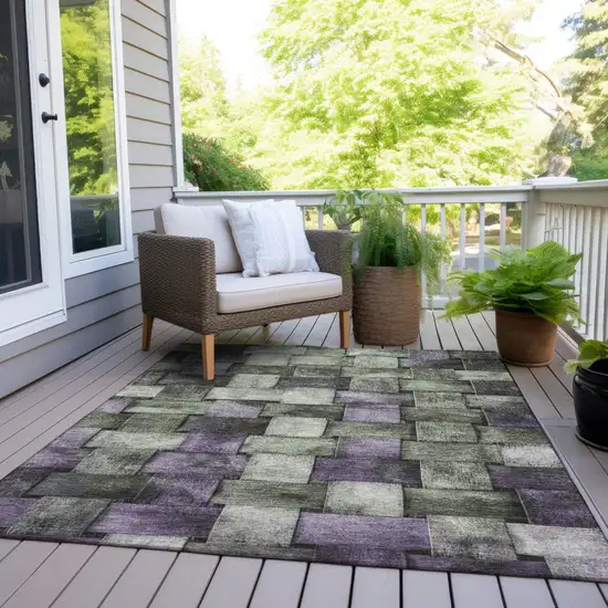 Sage And Purple Striped Washable Indoor Outdoor Area Rug Photo 8