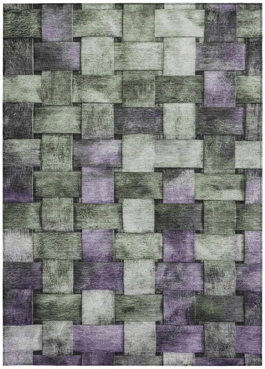 Sage And Purple Striped Washable Indoor Outdoor Area Rug Photo 4