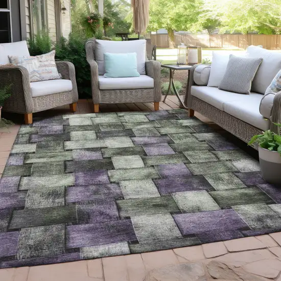 Sage And Purple Striped Washable Indoor Outdoor Area Rug Photo 5