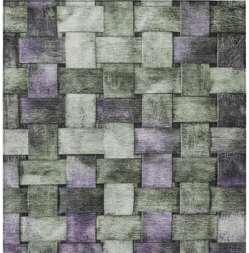 Sage And Purple Striped Washable Indoor Outdoor Area Rug Photo 3
