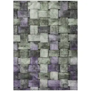 Photo of Sage And Purple Striped Washable Indoor Outdoor Area Rug