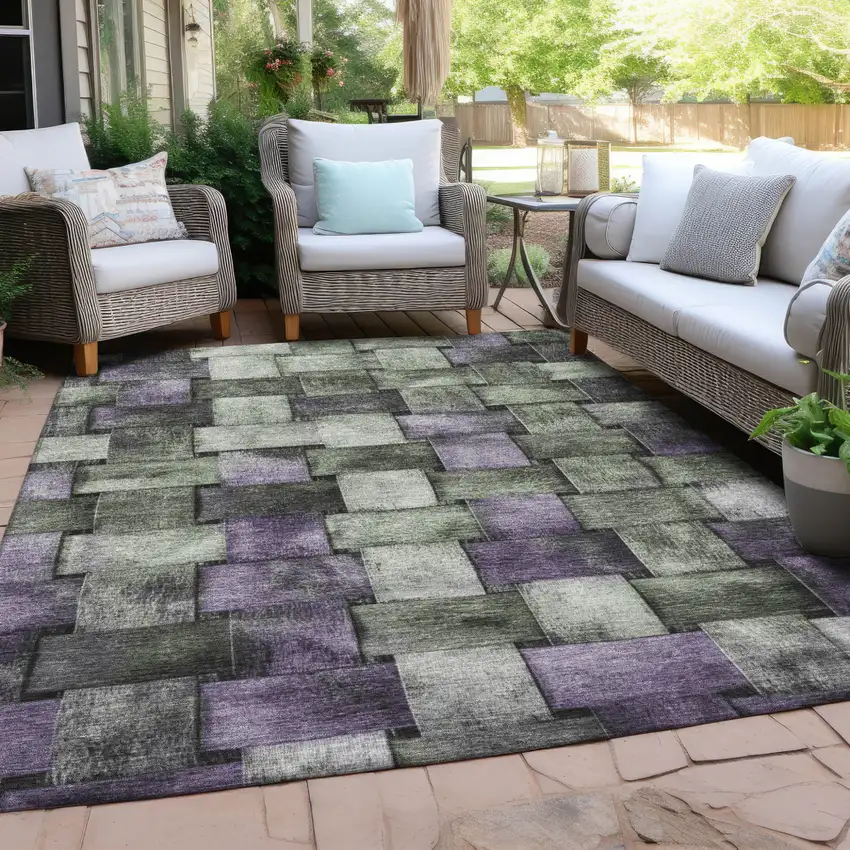 Sage And Purple Striped Washable Indoor Outdoor Area Rug Photo 5