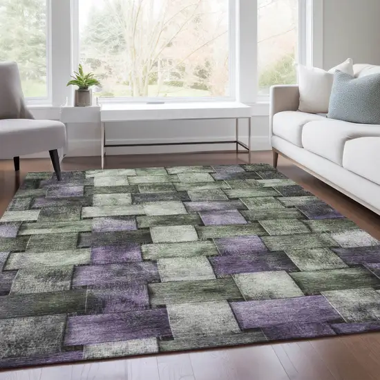 Sage And Purple Striped Washable Indoor Outdoor Area Rug Photo 7
