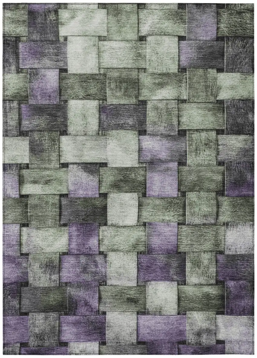 Sage And Purple Striped Washable Indoor Outdoor Area Rug Photo 1