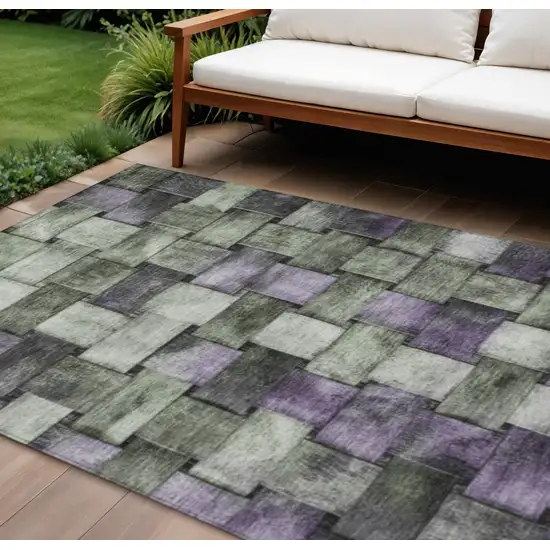 Sage And Purple Striped Washable Indoor Outdoor Area Rug Photo 2