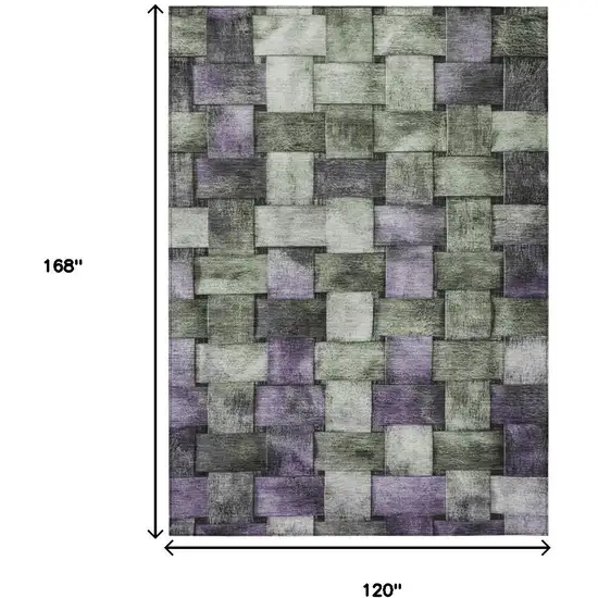 Sage And Purple Striped Washable Indoor Outdoor Area Rug Photo 9