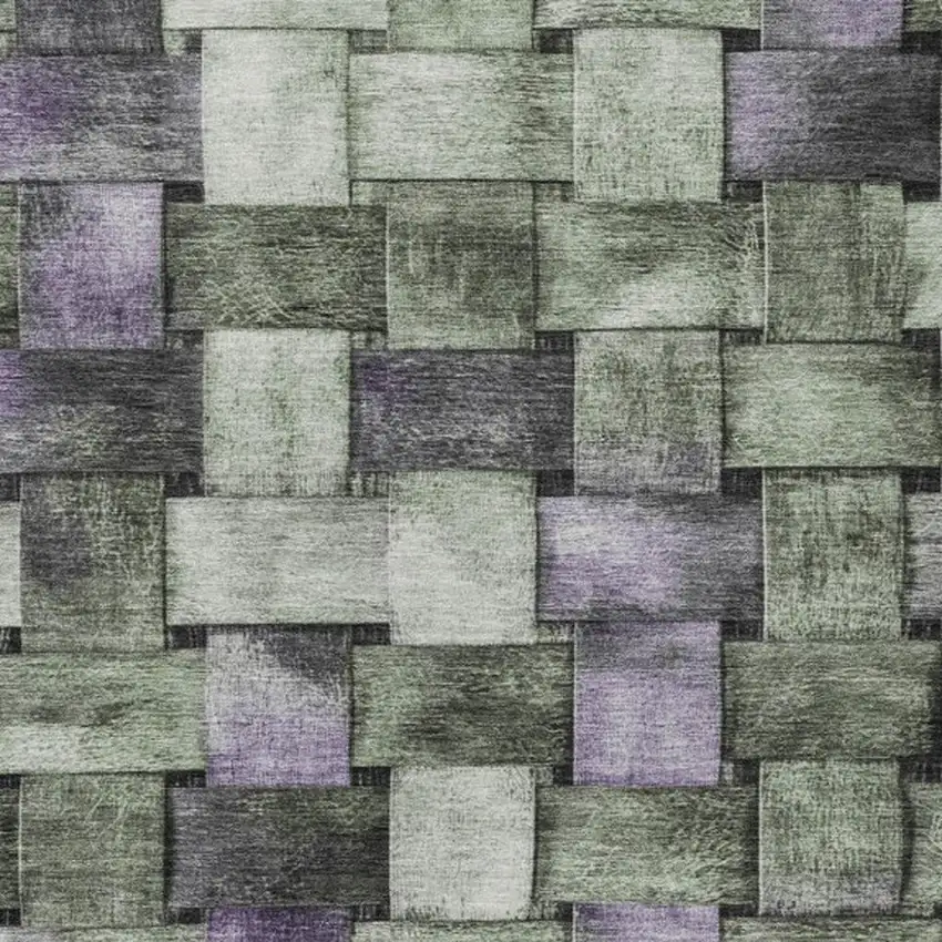 Sage And Purple Striped Washable Indoor Outdoor Area Rug Photo 6