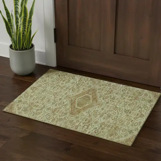 Sage And Salmon Floral Washable Area Rug With UV Protection Photo 1