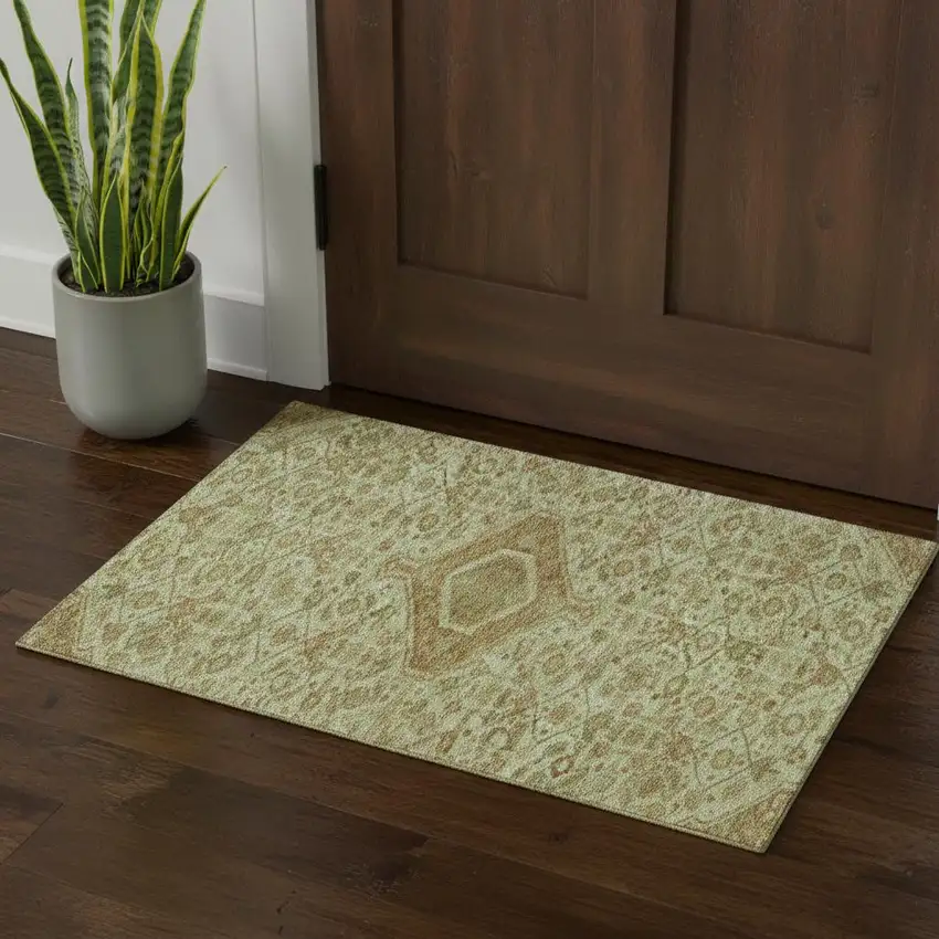 Sage And Salmon Floral Washable Area Rug With UV Protection Photo 1