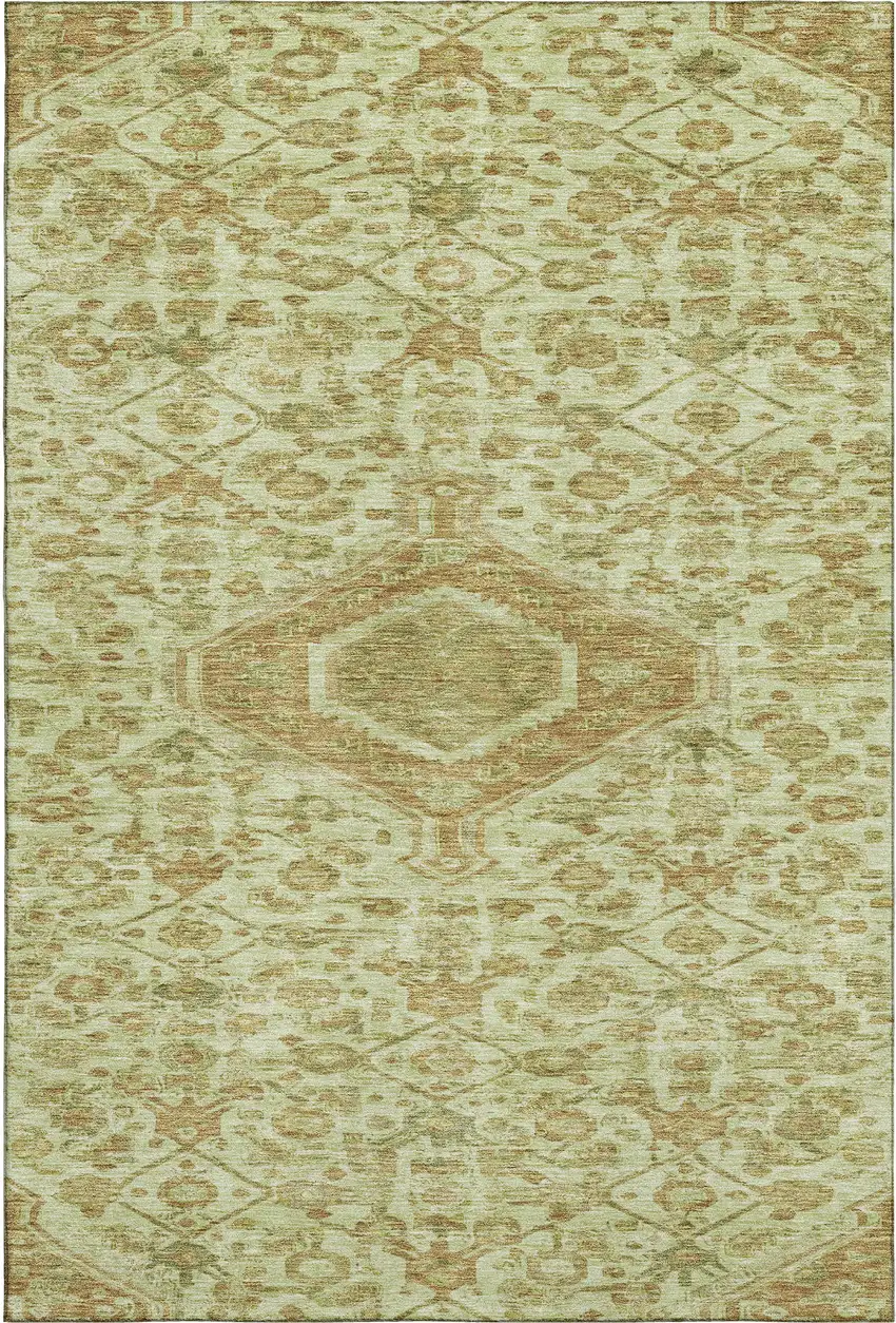 Sage And Salmon Floral Washable Area Rug With UV Protection Photo 1