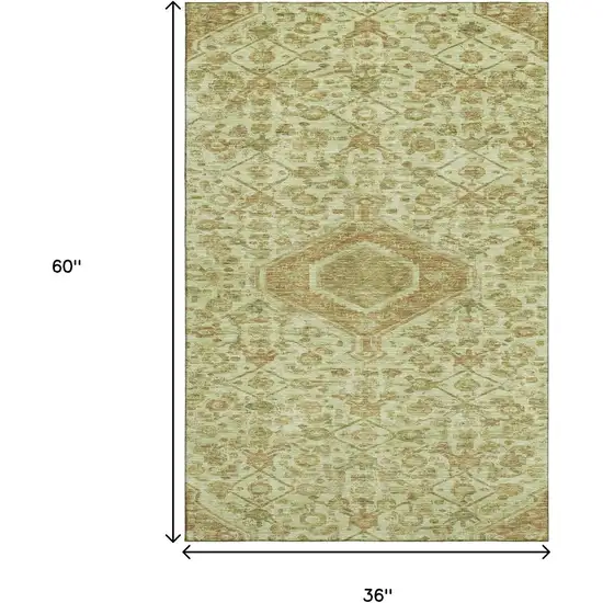Sage And Salmon Floral Washable Area Rug With UV Protection Photo 3
