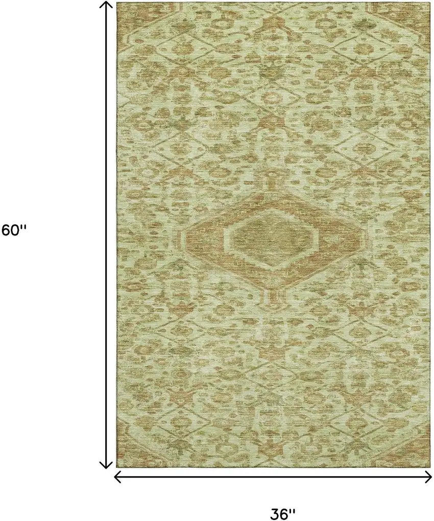 Sage And Salmon Floral Washable Area Rug With UV Protection Photo 3