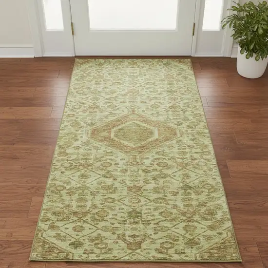 Sage And Salmon Floral Washable Area Rug With UV Protection Photo 2