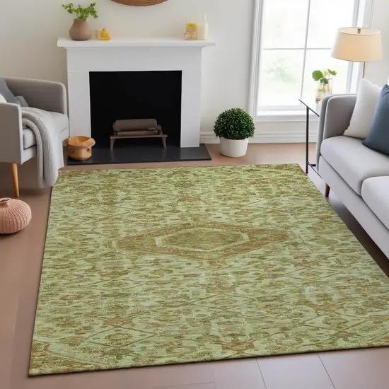 Sage And Salmon Floral Washable Area Rug With UV Protection Photo 4
