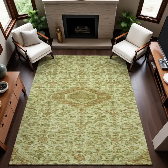 Sage And Salmon Floral Washable Area Rug With UV Protection Photo 5