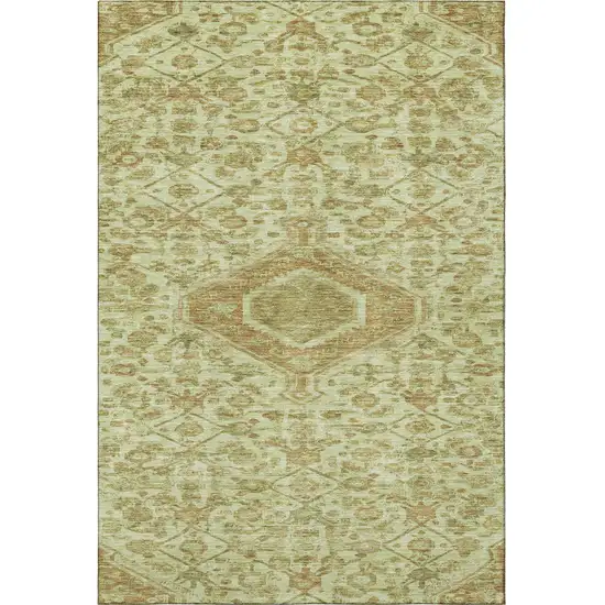 Sage And Salmon Floral Washable Area Rug With UV Protection Photo 3