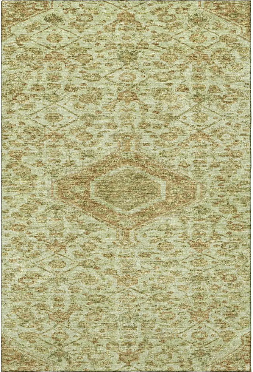 Sage And Salmon Floral Washable Area Rug With UV Protection Photo 3