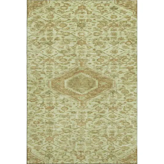 Sage And Salmon Floral Washable Area Rug With UV Protection Photo 1